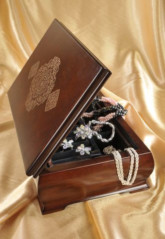 Wooden box with jewelry