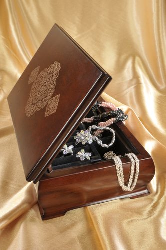 Wooden box with jewelry