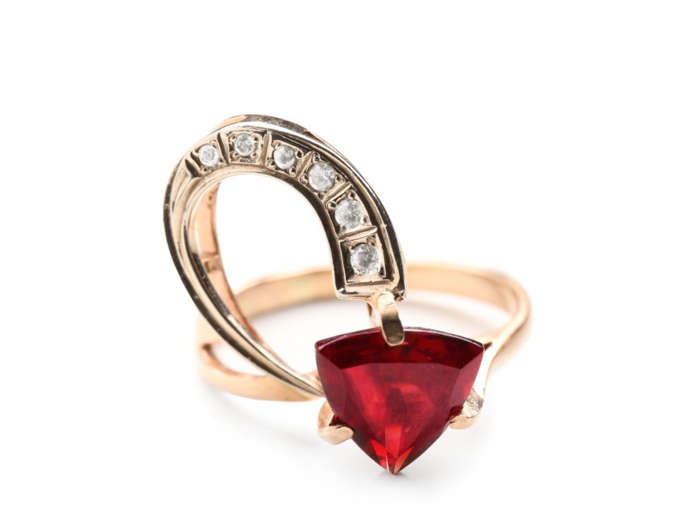 Beautiful stylish ring on white background