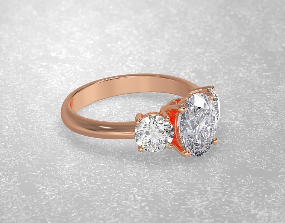 side stone three-stone ring